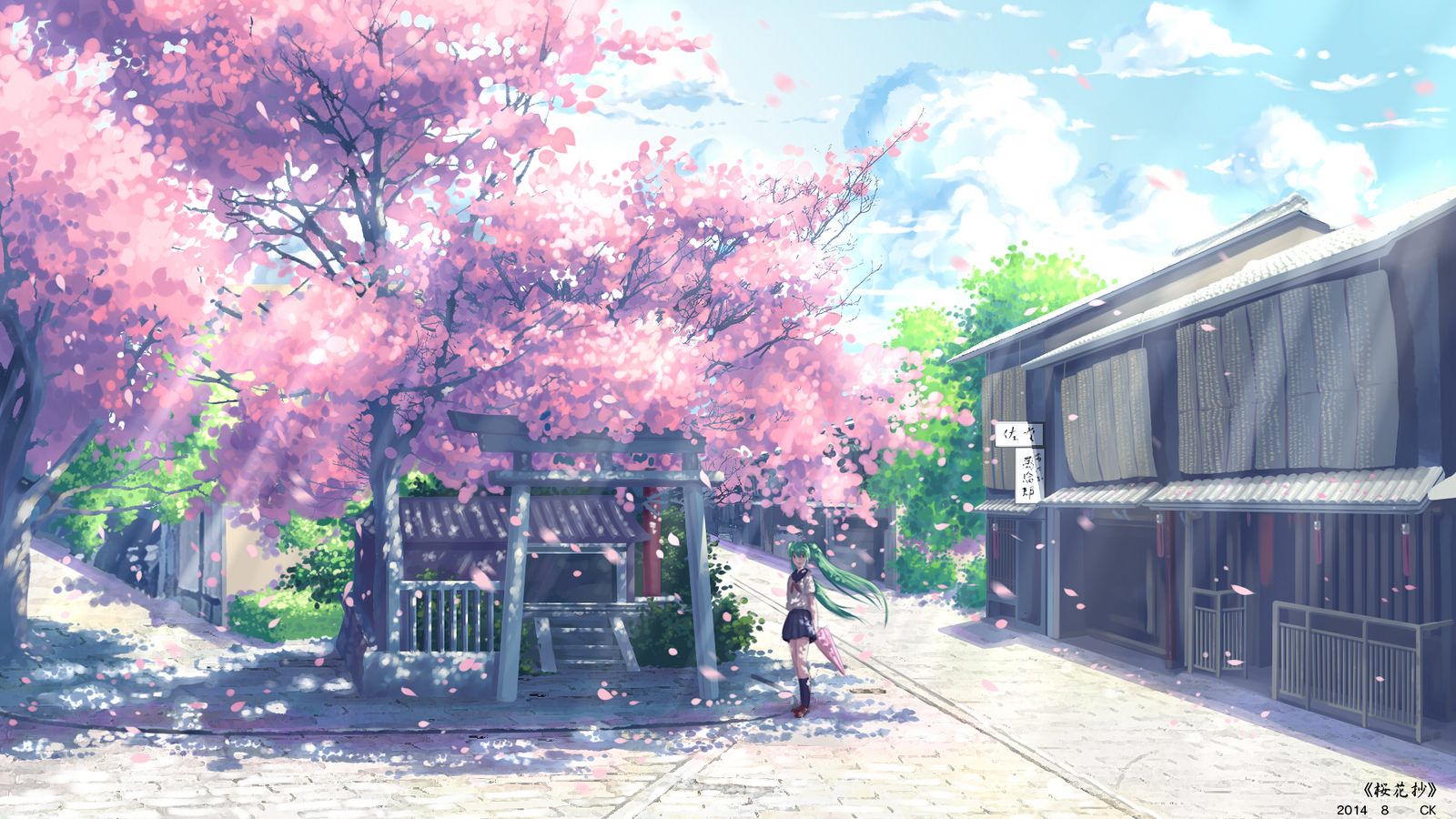 Anime Scenery Cherry Blossoms Background Hd Image Wallpaper