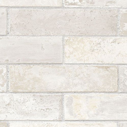 Cream Stacked Brick Wall Wallpaper Vinyl Prepasted Washable Faux Ston