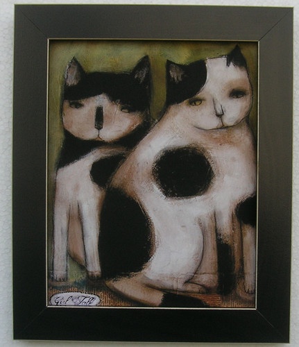 Primitive Cats Girl Talk Pictures Framed Country Picture