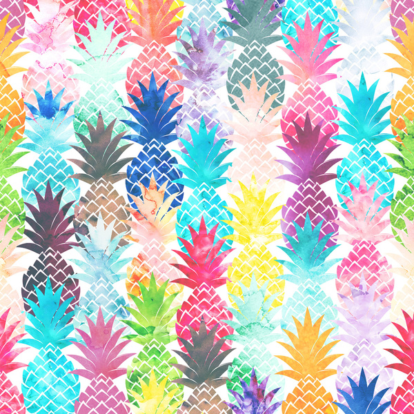 Hawaiian Pineapple Pattern Tropical Watercolor Art Print by Girly