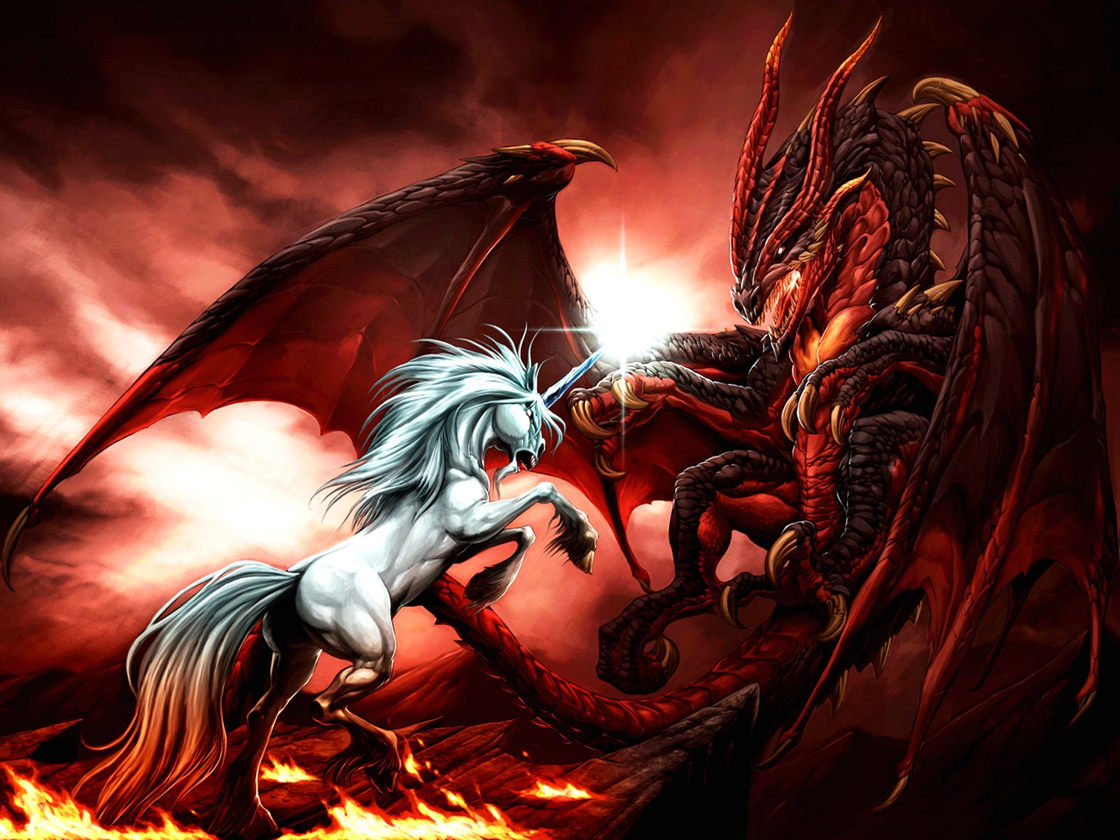 Wallpaper Unicorn And Dragon