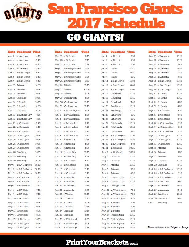 2017 San Francisco Giants Schedule Printable MLB