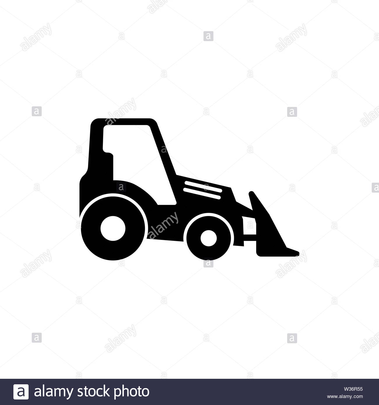 Tractor With Bucket Bulldozer Flat Vector Icon Illustration