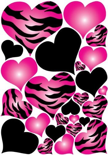 Picture Of Hot Pink Radial Zebra Print And Black Hearts Wall Sticker
