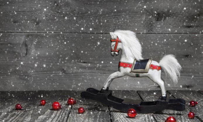 Christmas Wooden Horse Toy Balls Ornaments Snow Winter Wallpaper