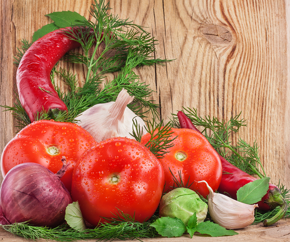 Wallpaper Onion Tomatoes Dill Garlic Food Pepper Vegetables