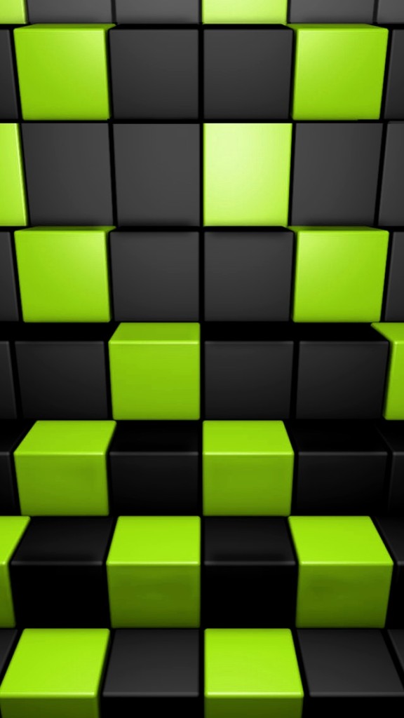 3d Green And Dark Cubes Wallpaper iPhone