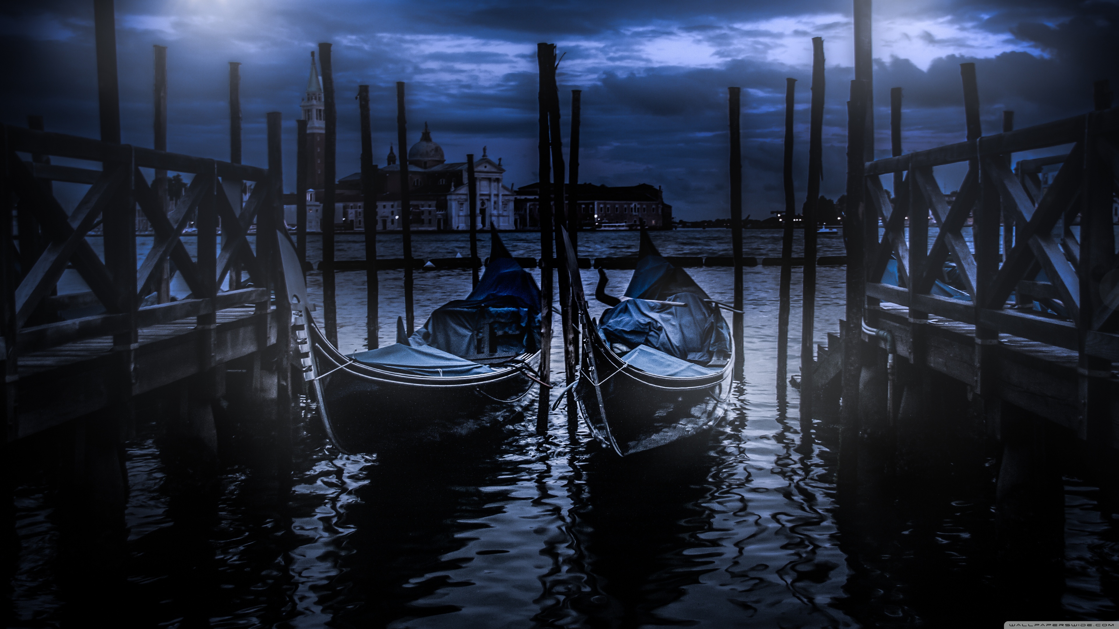 Gondolas In Venice At Night 4k HD Desktop Wallpaper For