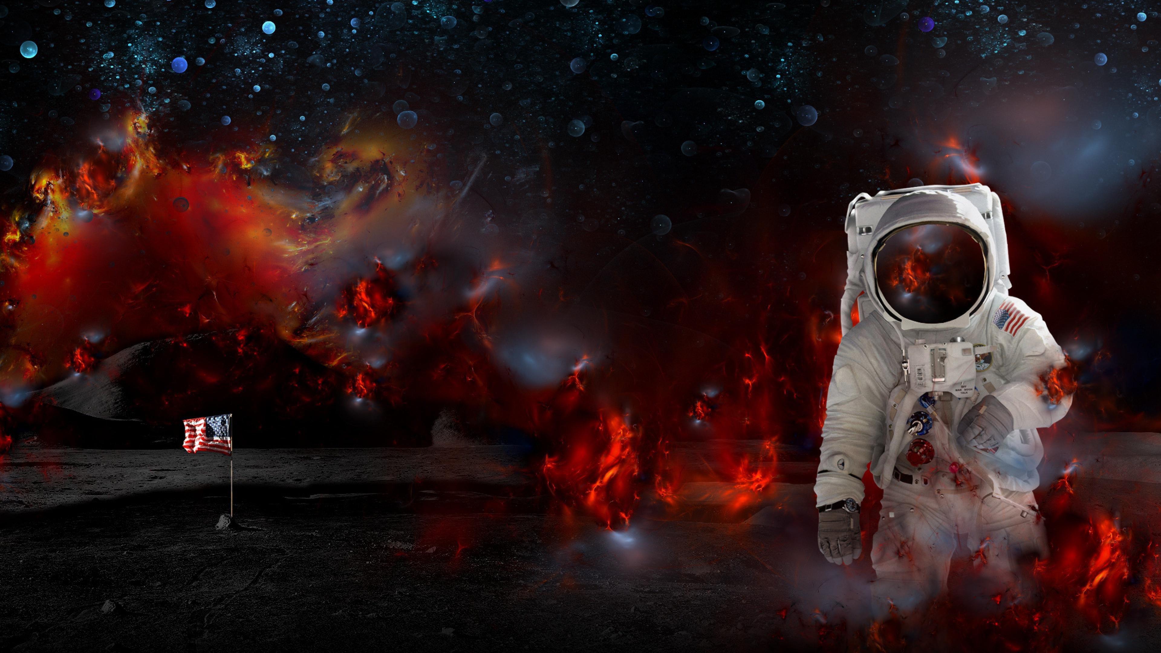 Astronaut Nasa Space Sci Fi Fire Psychedelic Wallpaper