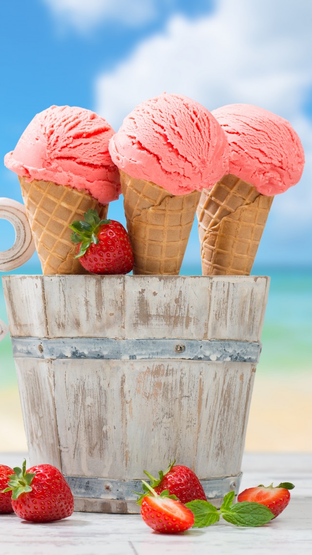 Wallpaper Ice Cream Strawberry Anchor Delicious 8k Food
