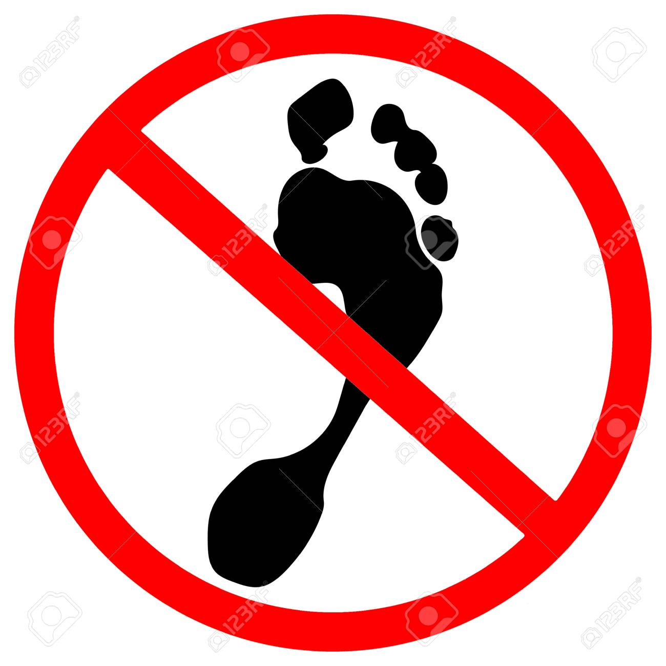 Do Not Walk Barefoot Prohibited Warning Road Sign On White