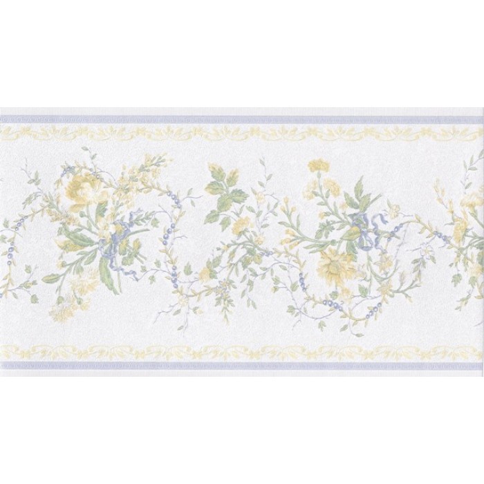 Free download White Blue Yellow Elegant Floral Wallpaper Border