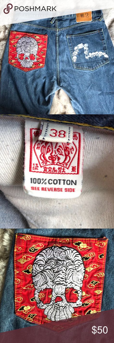 Evisu Jeans Skull Design Size Reg Straight Leg With