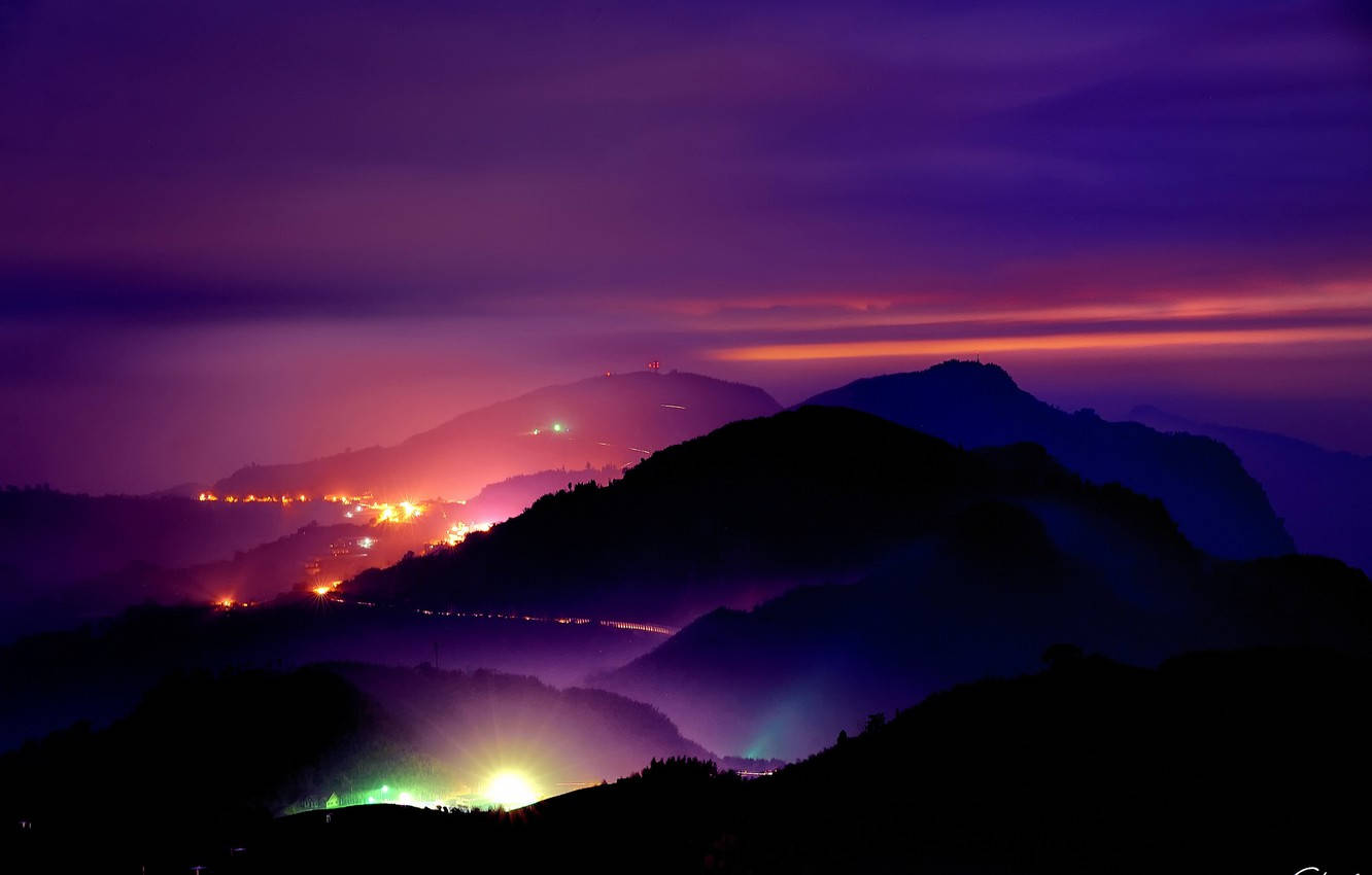 Colorful Lights At Night Hill Wallpaper
