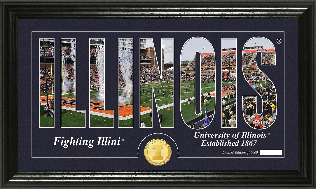 Illinois Fighting Illini Silhouette Bronze Coin Panoramic Photo Mint