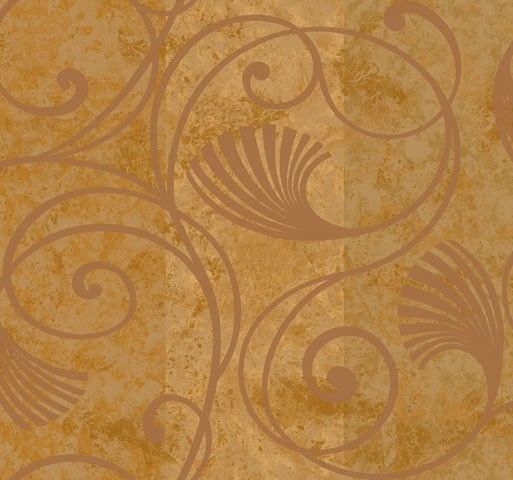Wallpaper Designer Bronze Fan Leaf Scroll On Metallic Gold Faux
