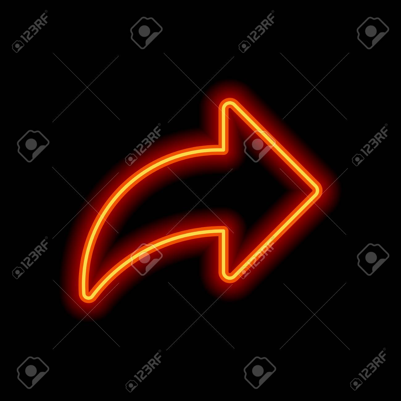 Share Icon With Arrow Orange Neon Style On Black Background