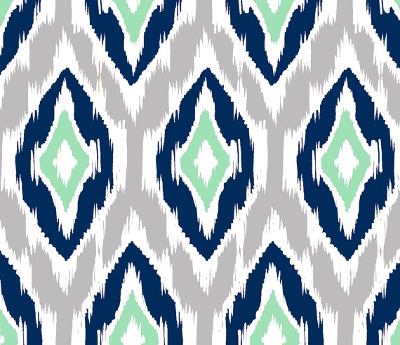 Ikat Fabric By The Yard Navy Gray Mint And White