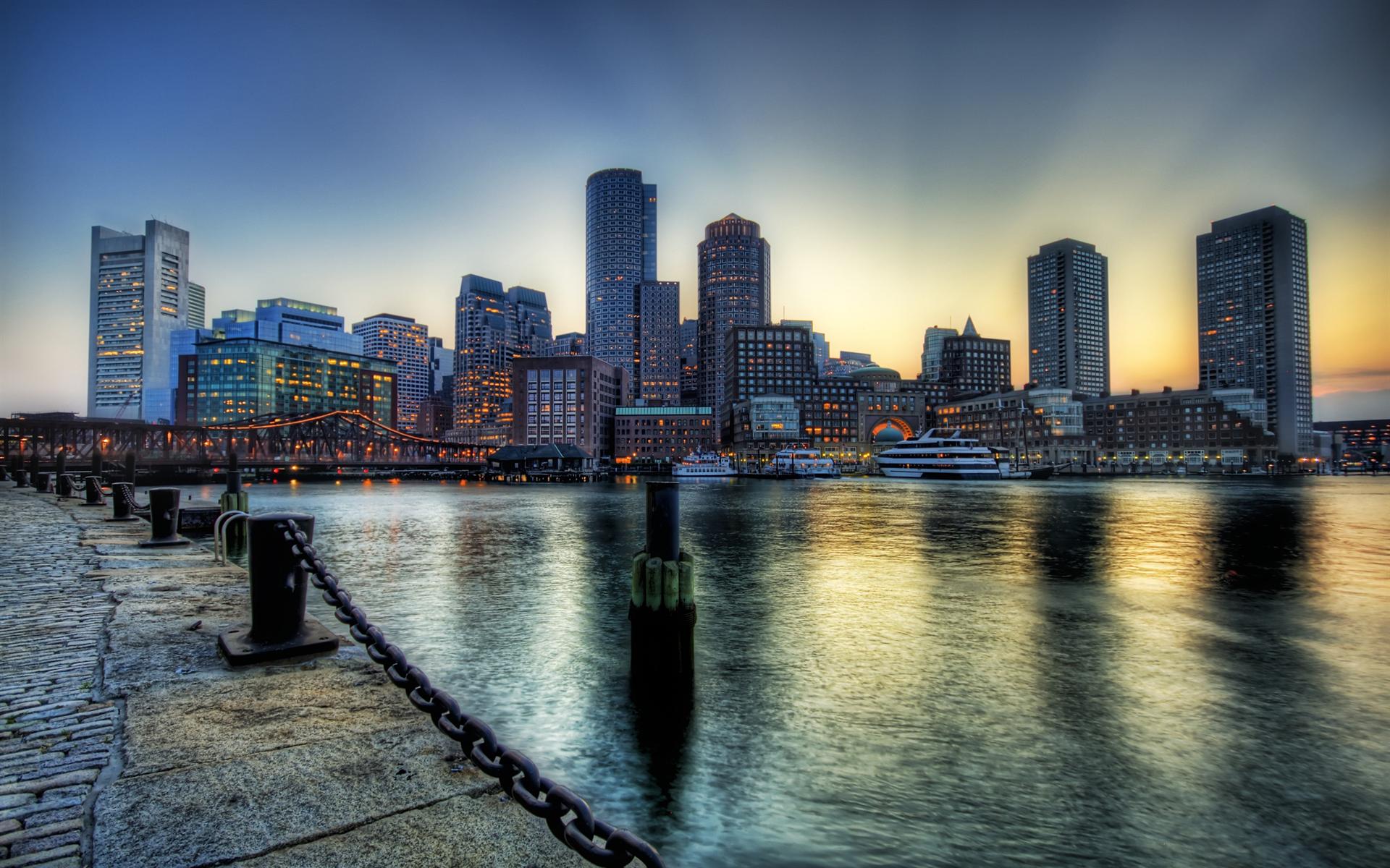 Boston Harbor At Dusk Desktop Wallpaper Background