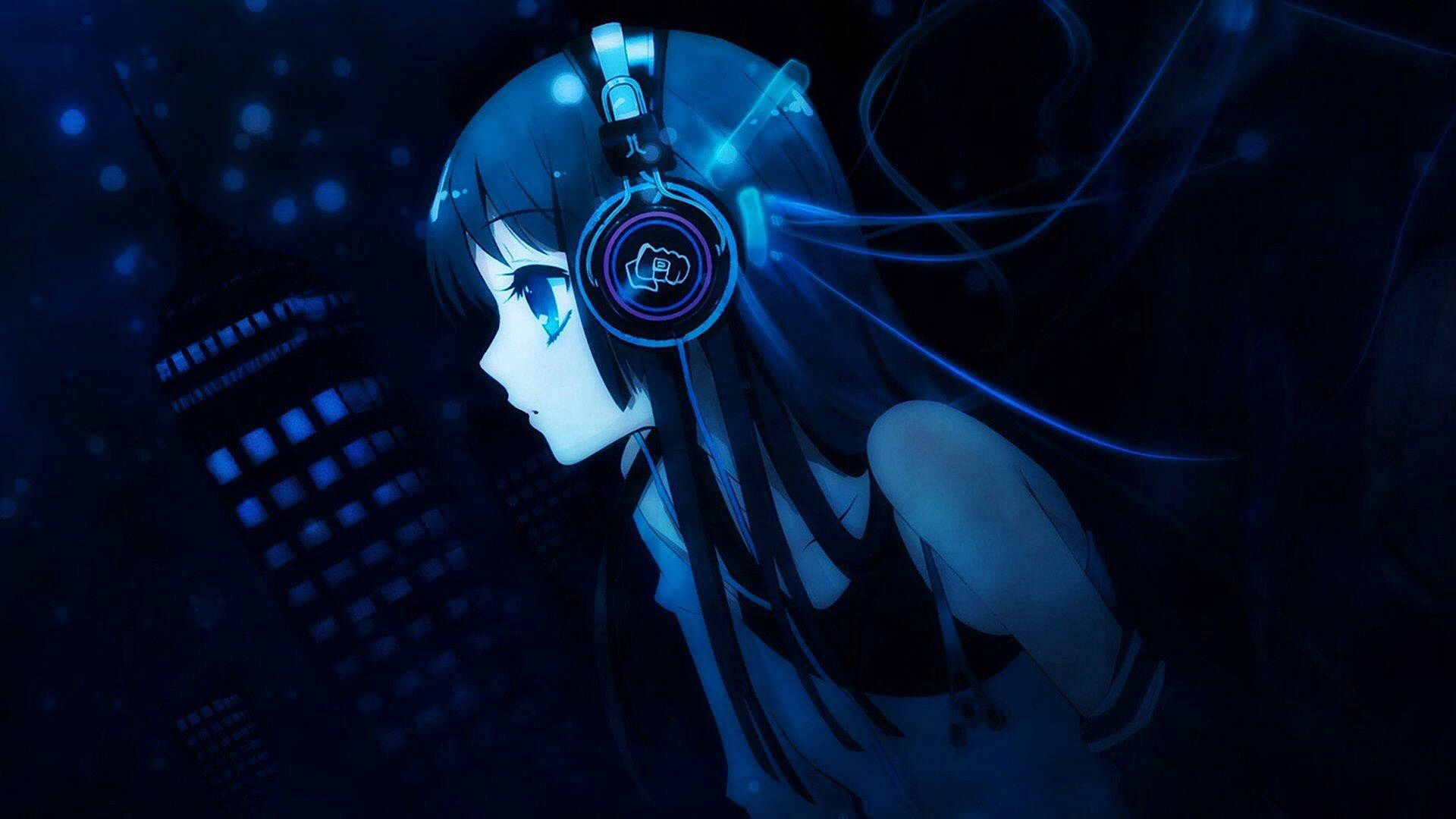 Anime Girl Listening To Music Art 1080p Wallpaper