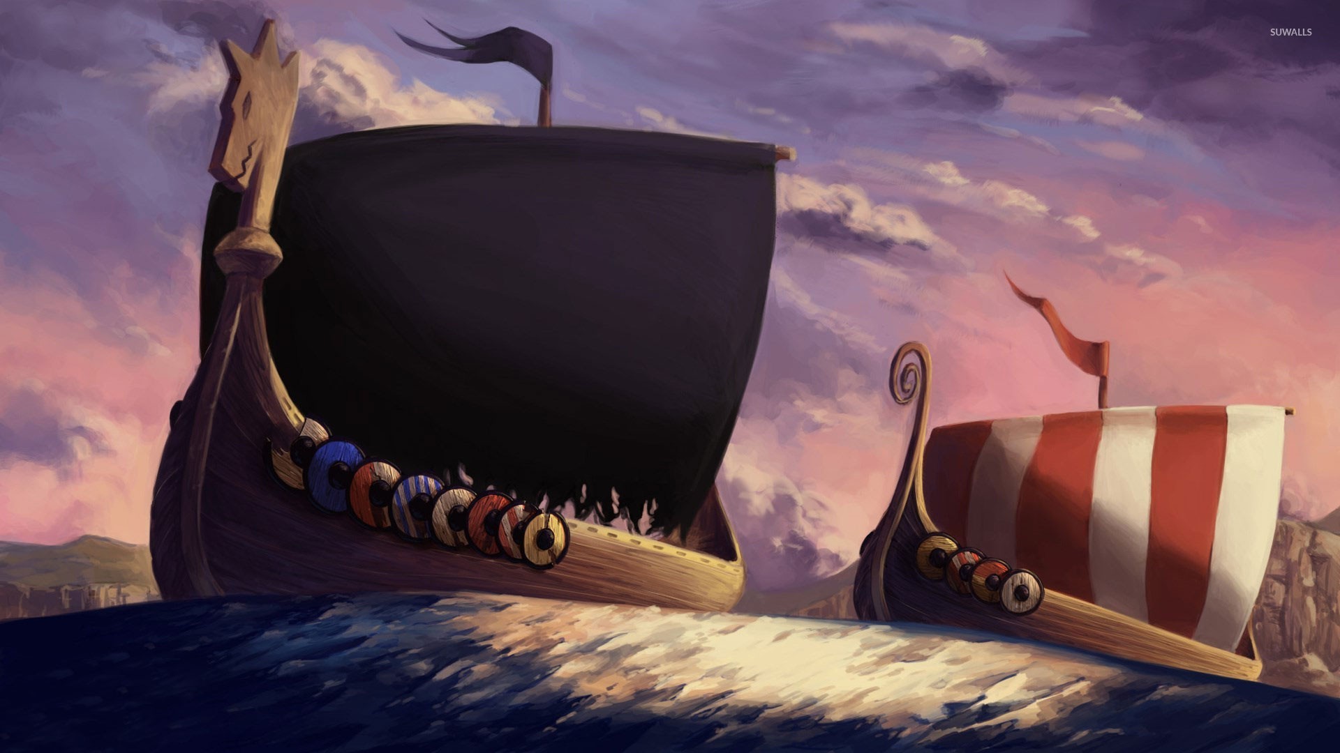 Viking Ships Wallpaper Fantasy