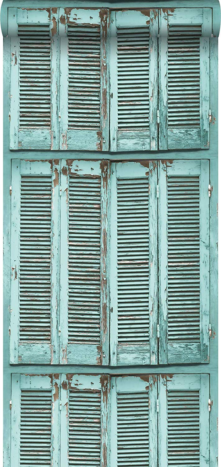 Wallpaper Weathered Wooden French Vintage Louvre Shutters Grayish