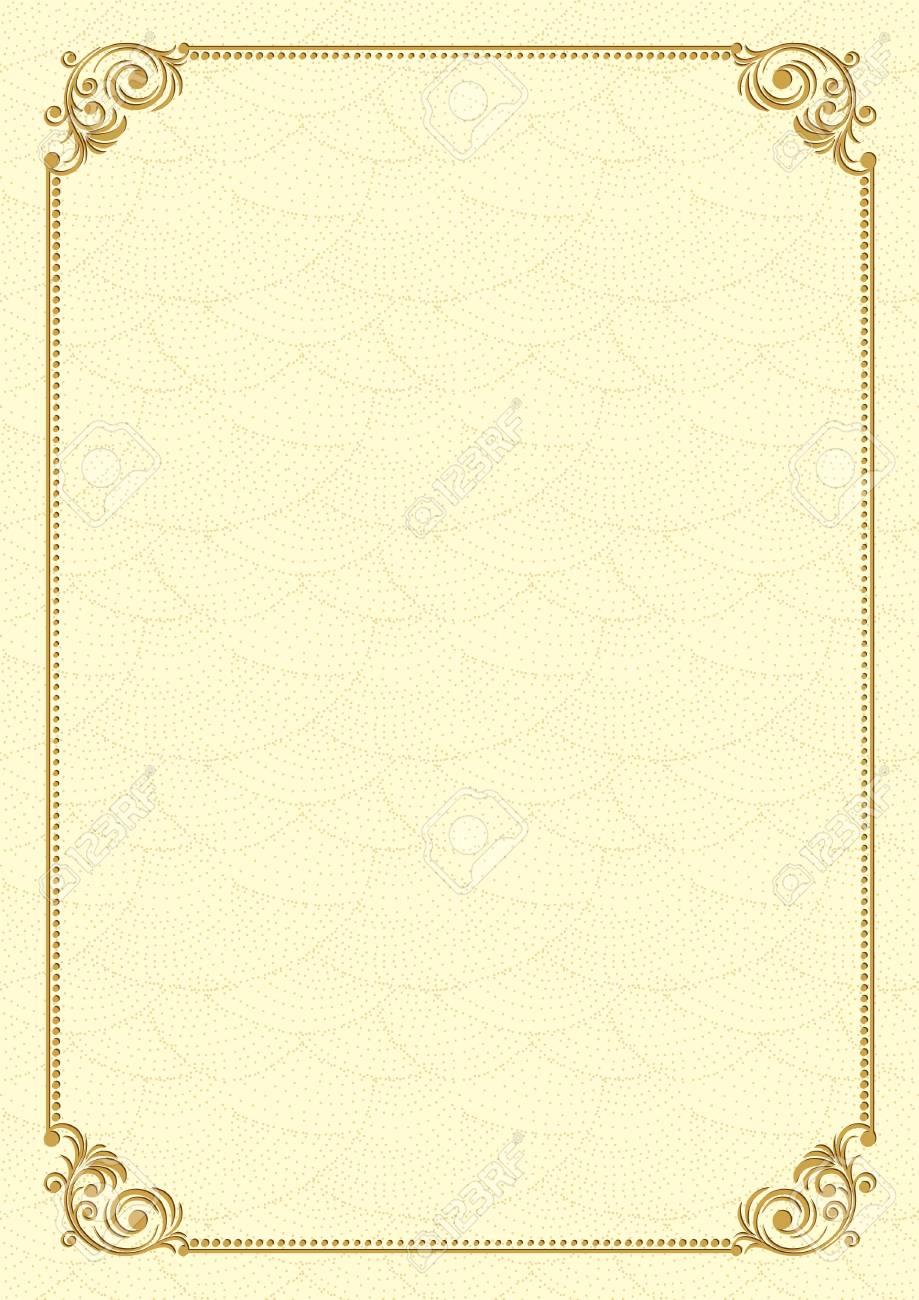 Decorative Border And Golden Background Template For Diploma