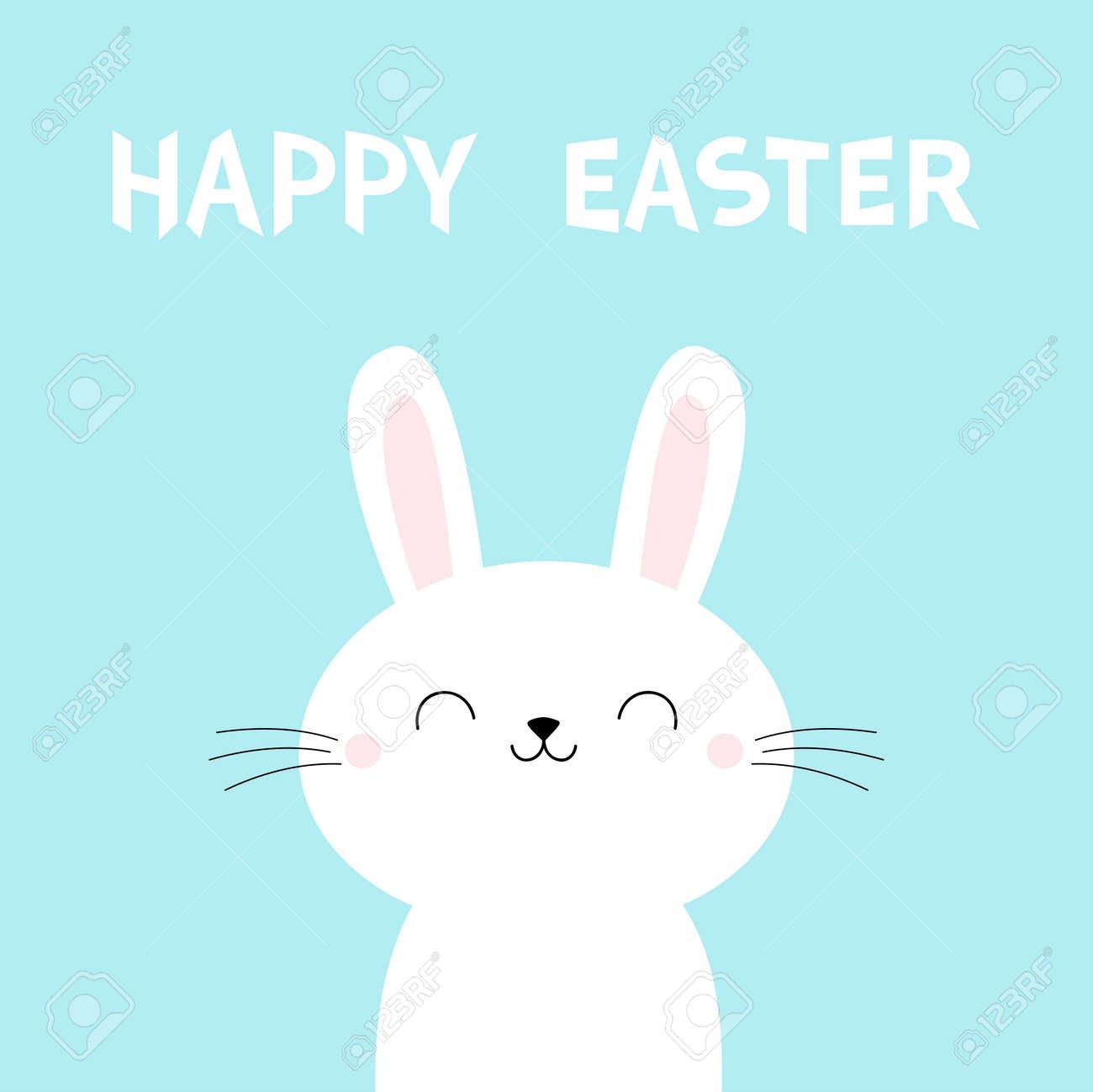 Happy Easter Bunny Rabbit Face Cute Cartoon Kawaii Funny Smiling