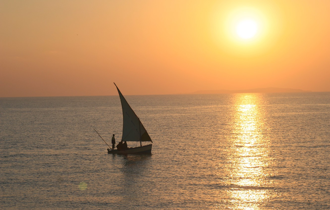 Wallpaper The Ocean Boat Morning Sail Fishermen Sunset