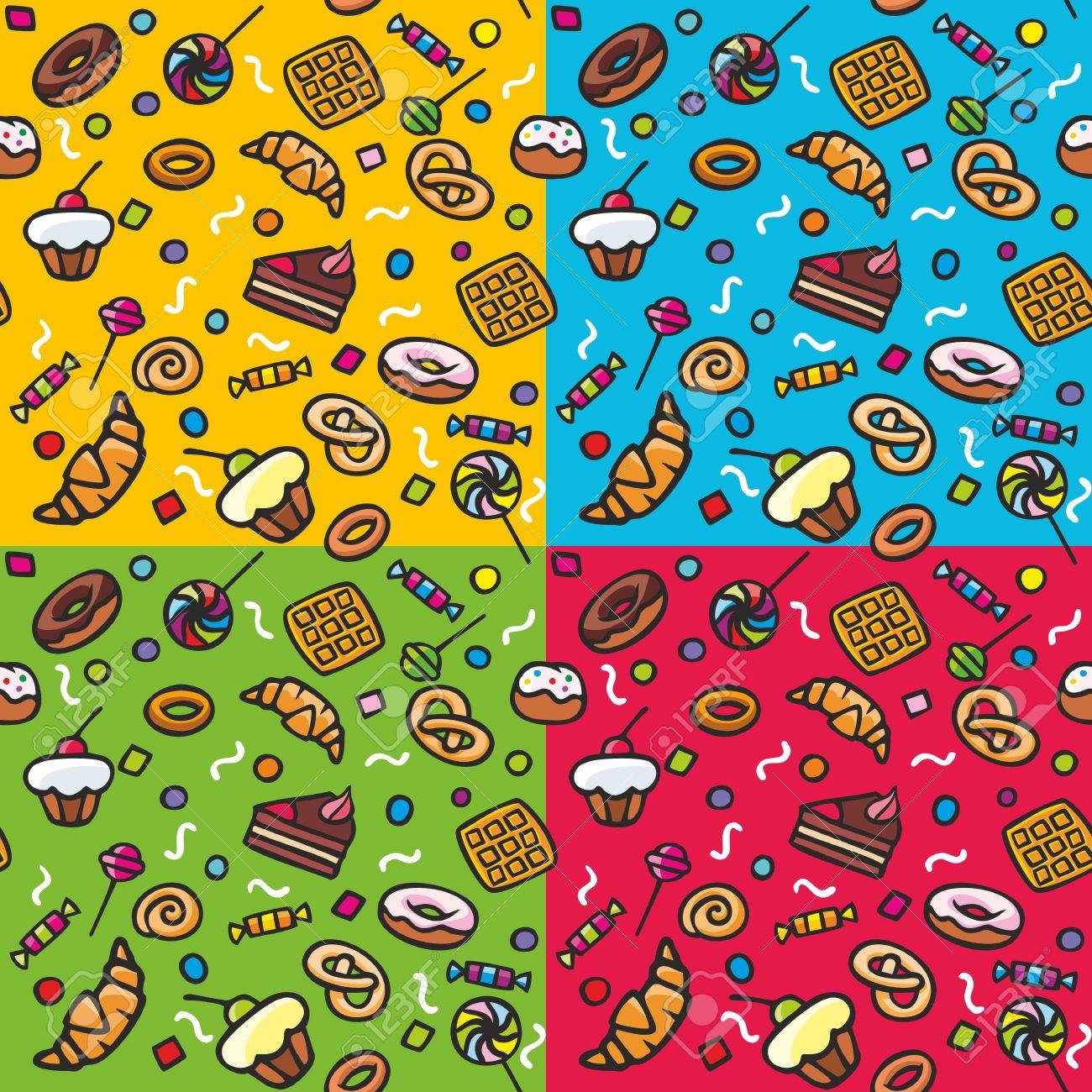 Seamles Pattern With Sweets On Four Different Background Royalty