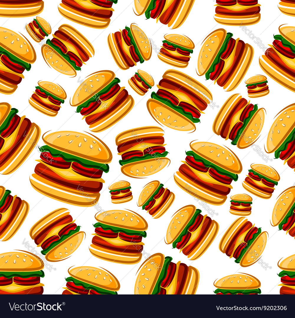 Cartoon Cheeseburgers Seamless Pattern Background Vector Image