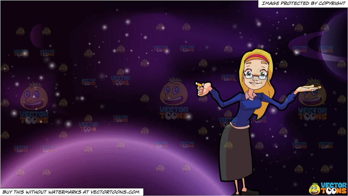 A Nerdy And Happy Female Professor and Outer Space Background