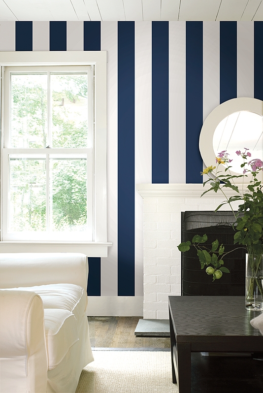 Navy And White Wide Striped Wallpaper Nantucket Stripe Wallcovering