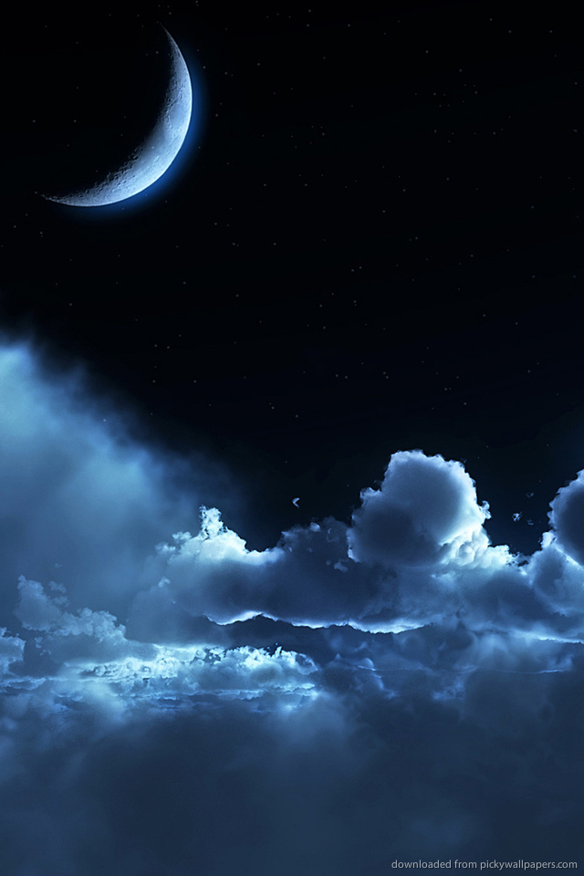 Night Blue Clouds And Moon Wallpaper For iPhone