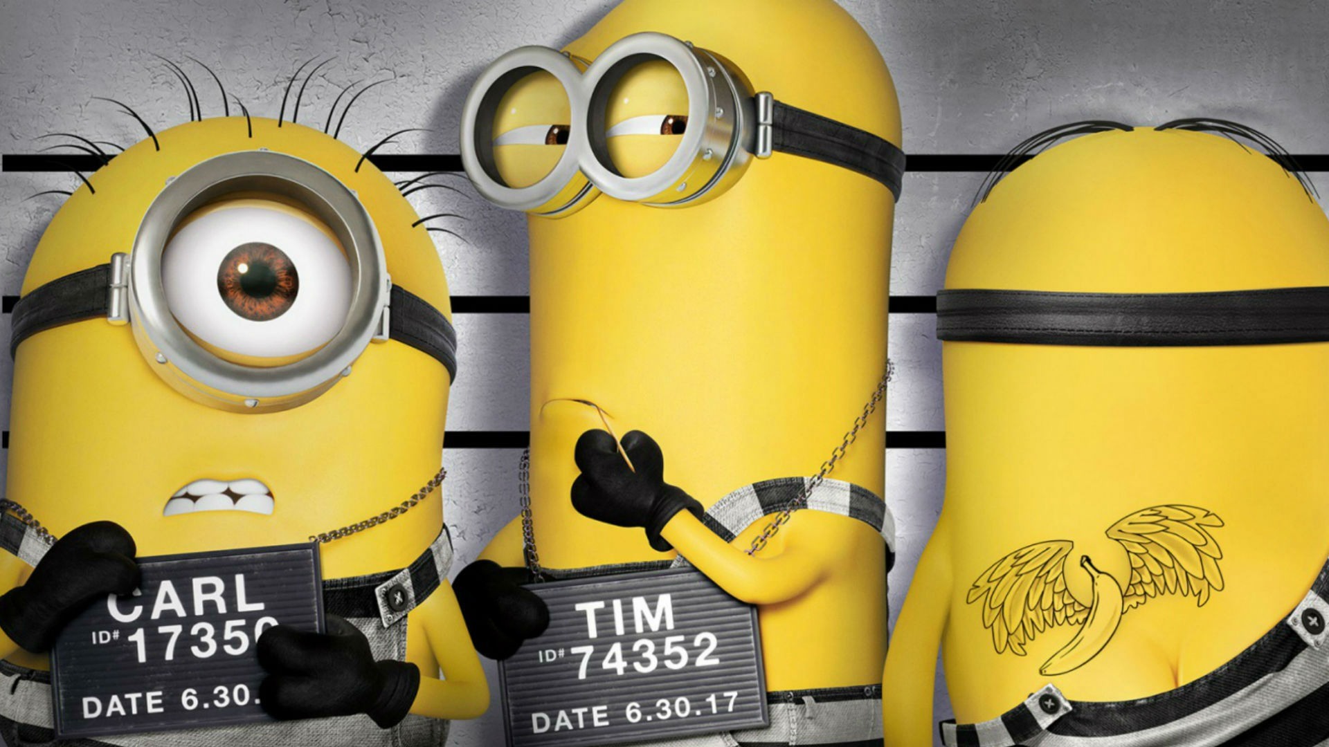 Three Minions in a police lineup from the Despicable Me franchise