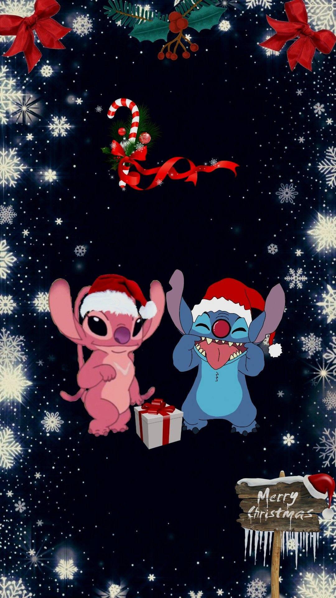 Download Merry Christmas Stitch With Angel Wallpaper