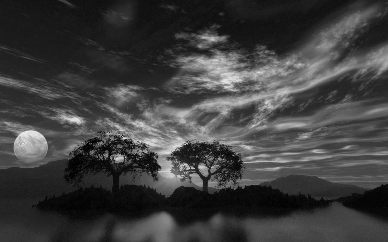 Black And White Scenic Landscape Wallpaper