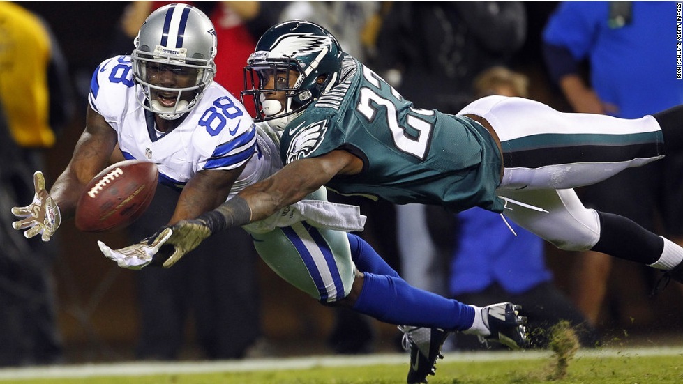 Dez Bryant Of The Dallas Cowboys Dives To Makes A Catch For Yard