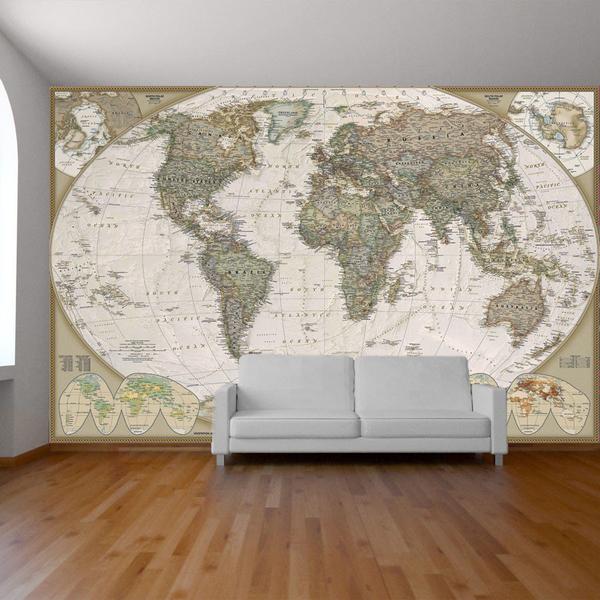 World map wall paper mural self adhesive old style world map Globe