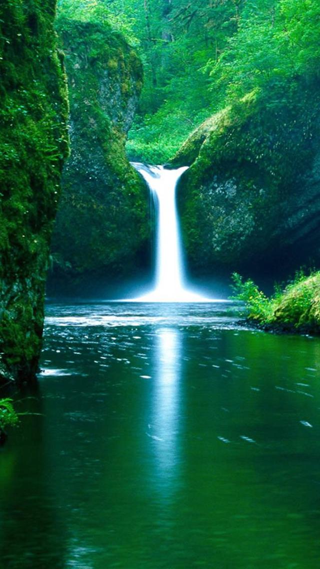 Beautiful Green Waterfall And Lake iPhone Wallpaper HD