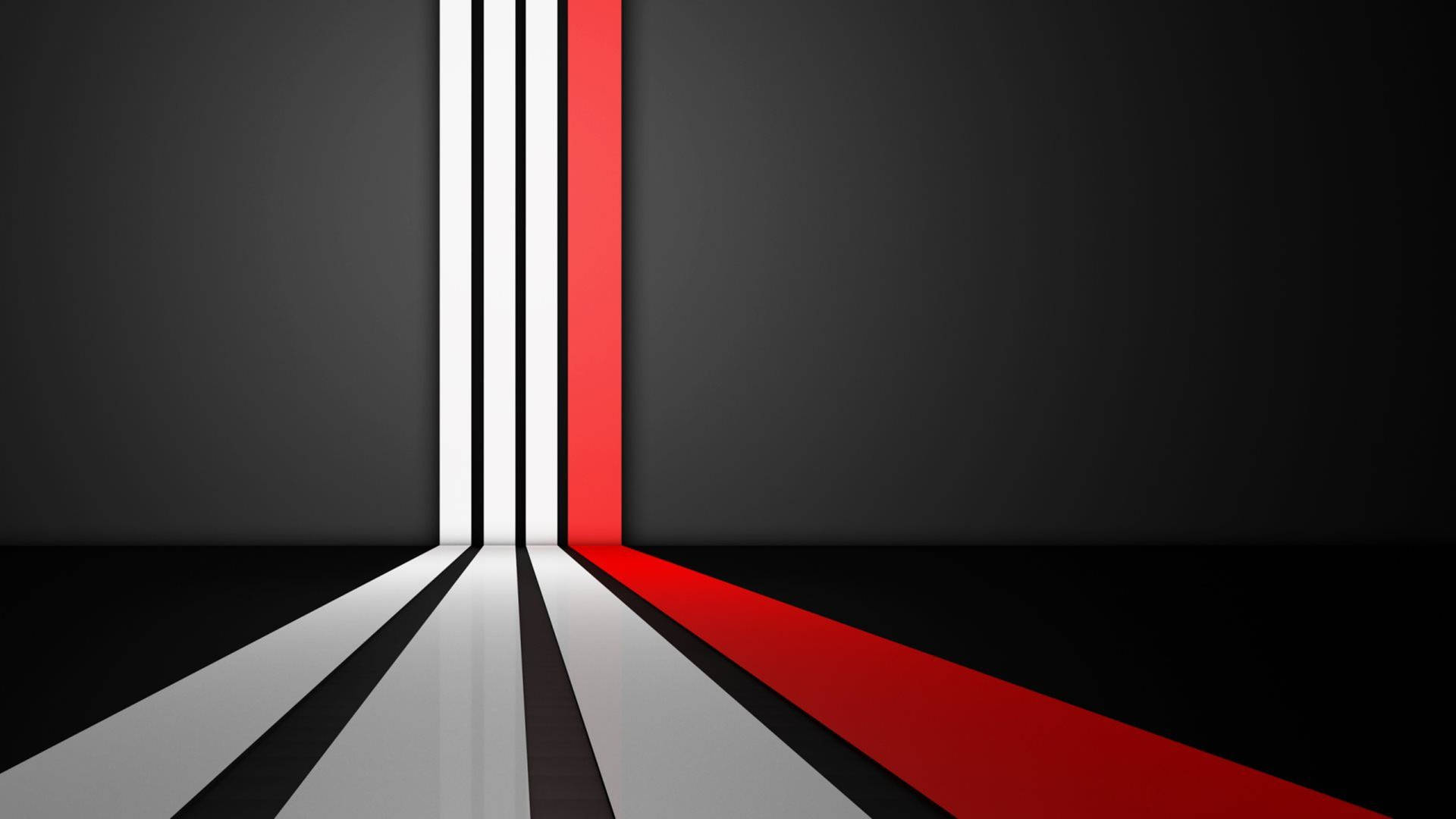Abstract 4k wallpaper with red, white, and black stripes converging on a dark background