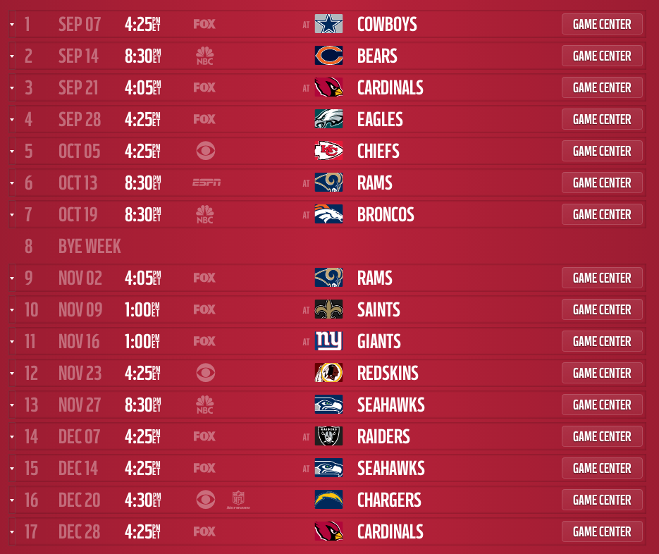 San Francisco 49ers Schedule Released