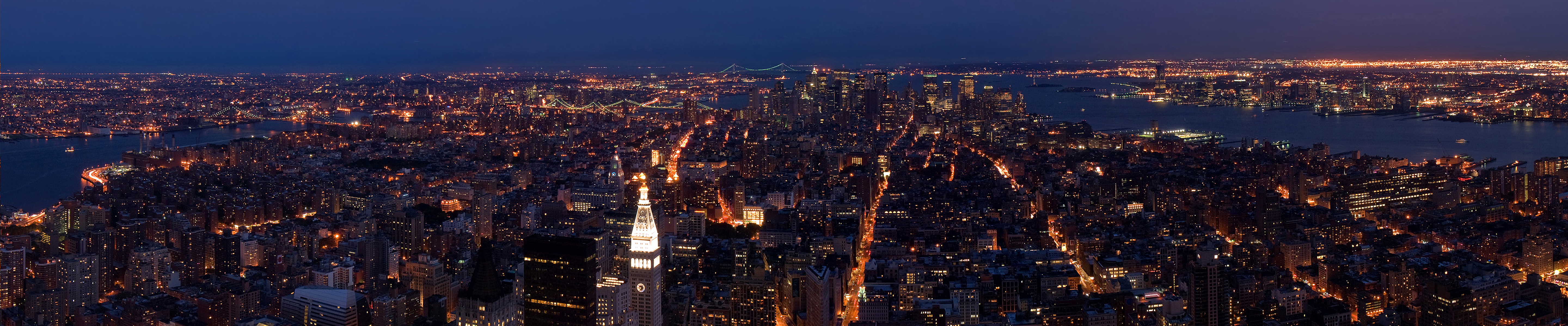 Wallpaper New York Manhattan Night Panoramic Triple Monitor Display
