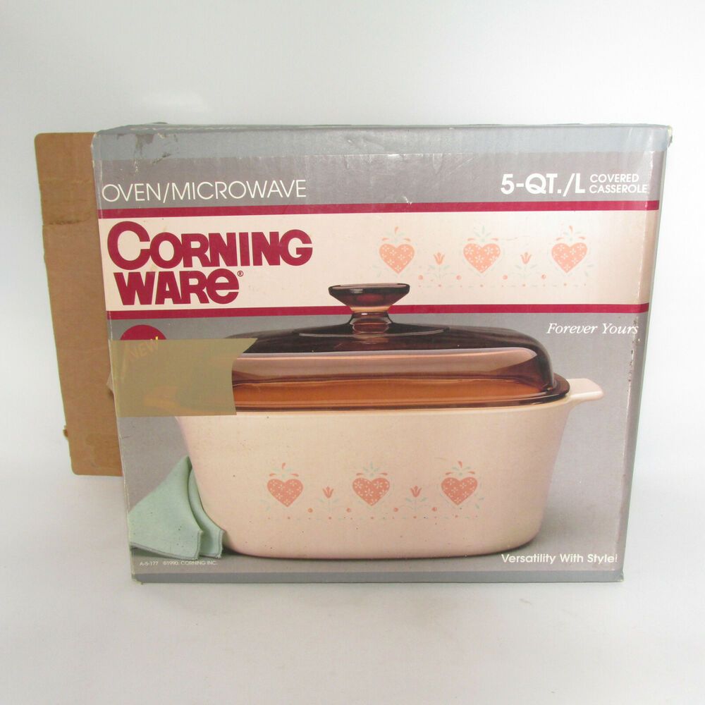 Vtg Corning Corelle Forever Yours Pink Hearts Quart Covered