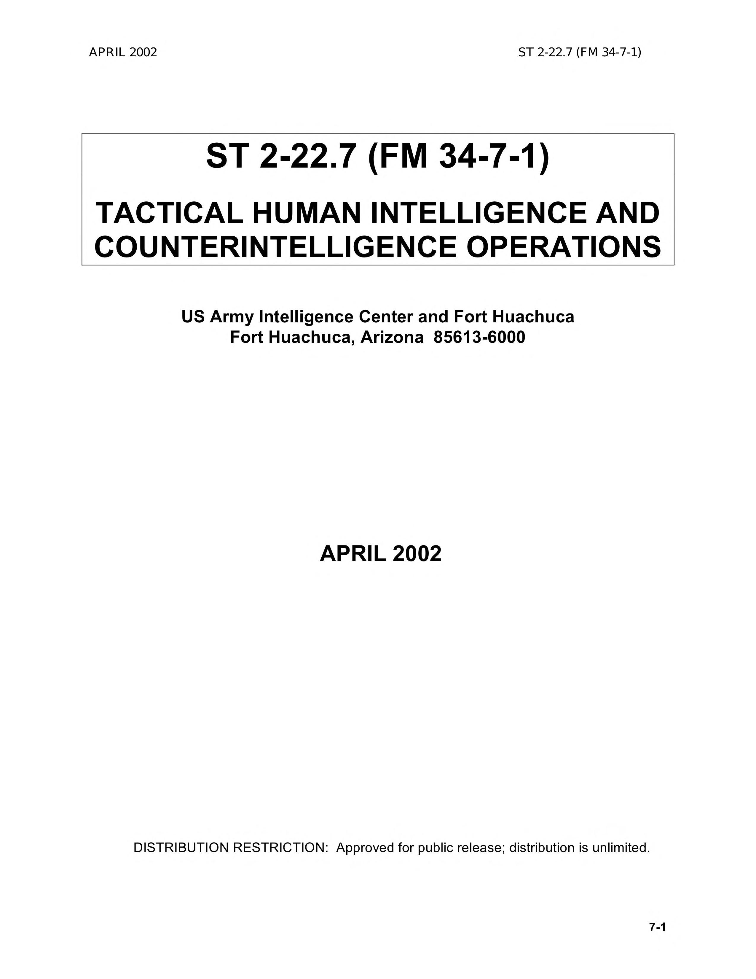 St Tactical Human Intelligence And Counterintelligence