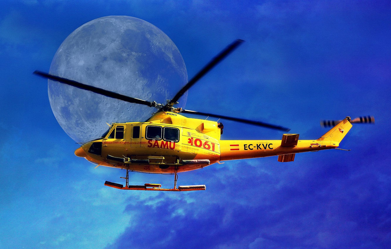 Wallpaper The Sky Moon Helicopter Blades Image For Desktop
