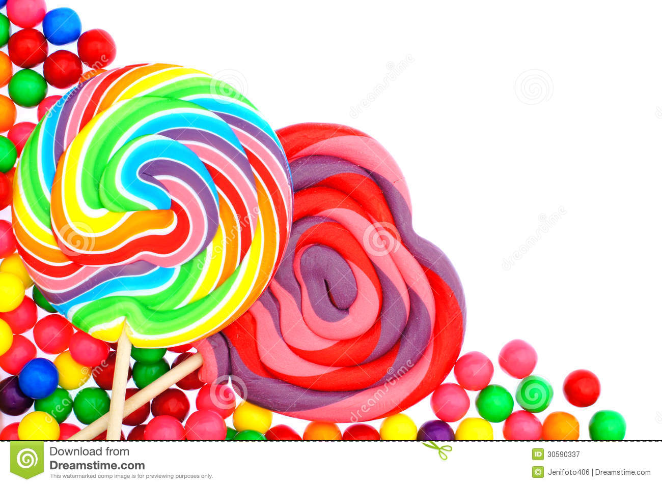 Colorful Candy Corner Border With Lollipops And Gumballs