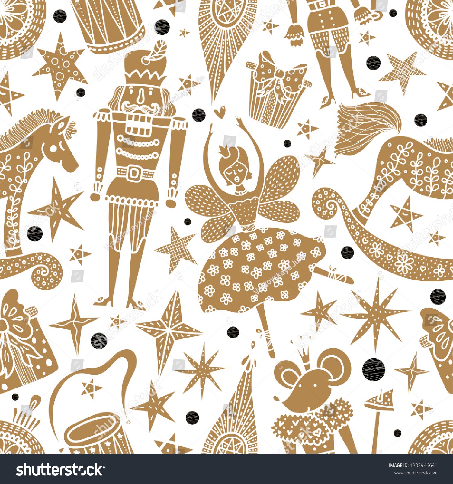 Gold Christmas Vector Seamless Nutcracker Pattern