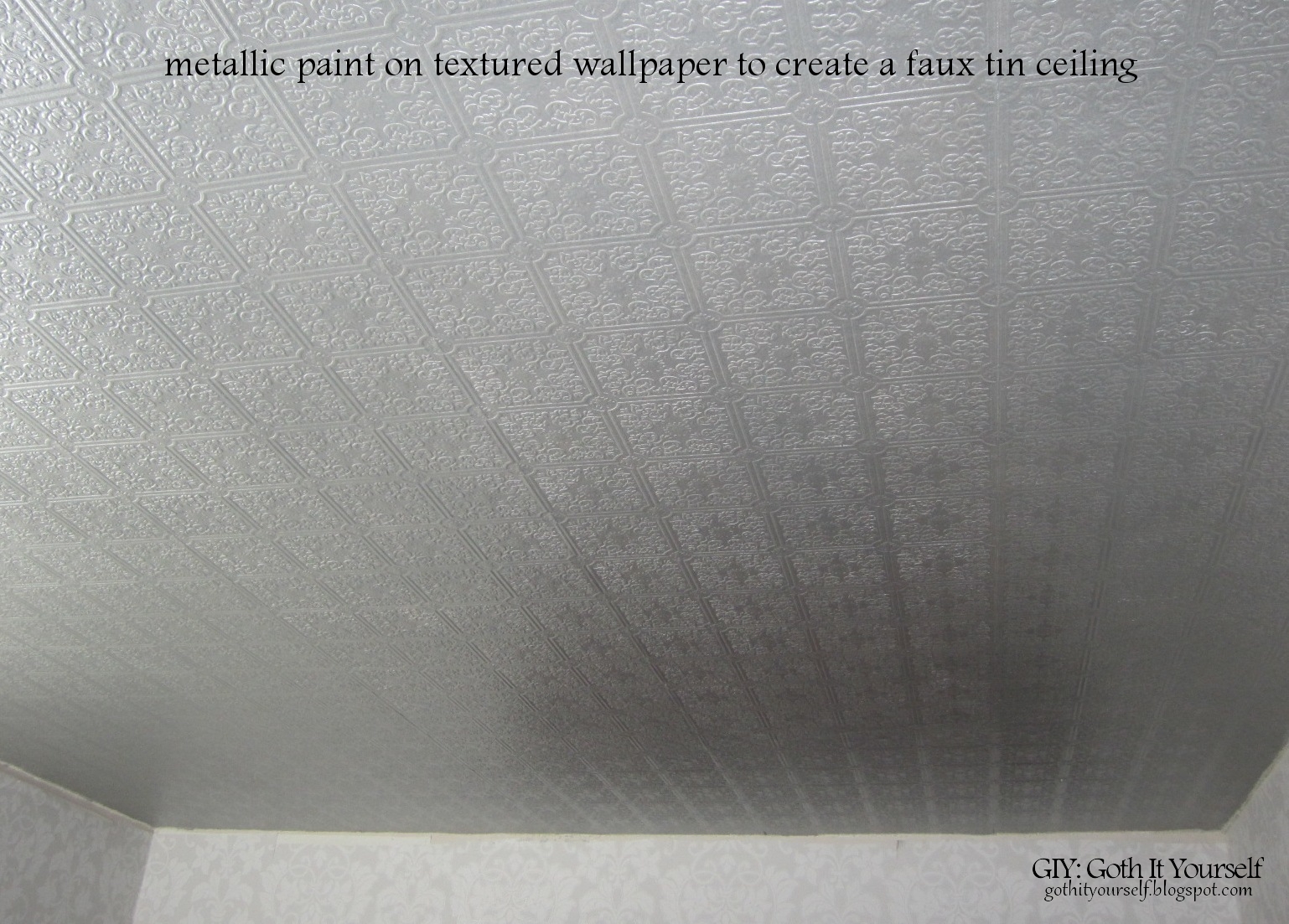 Create A Faux Tin Ceiling With Wallpaper