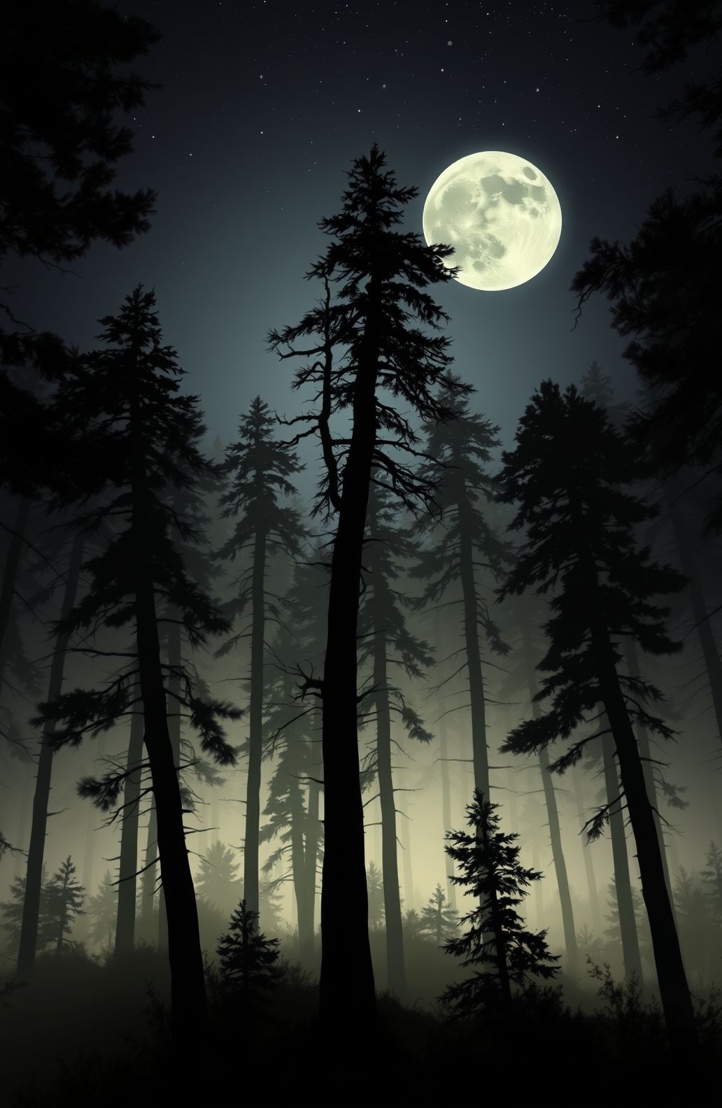 Dark Forest With Moon Wallpaper